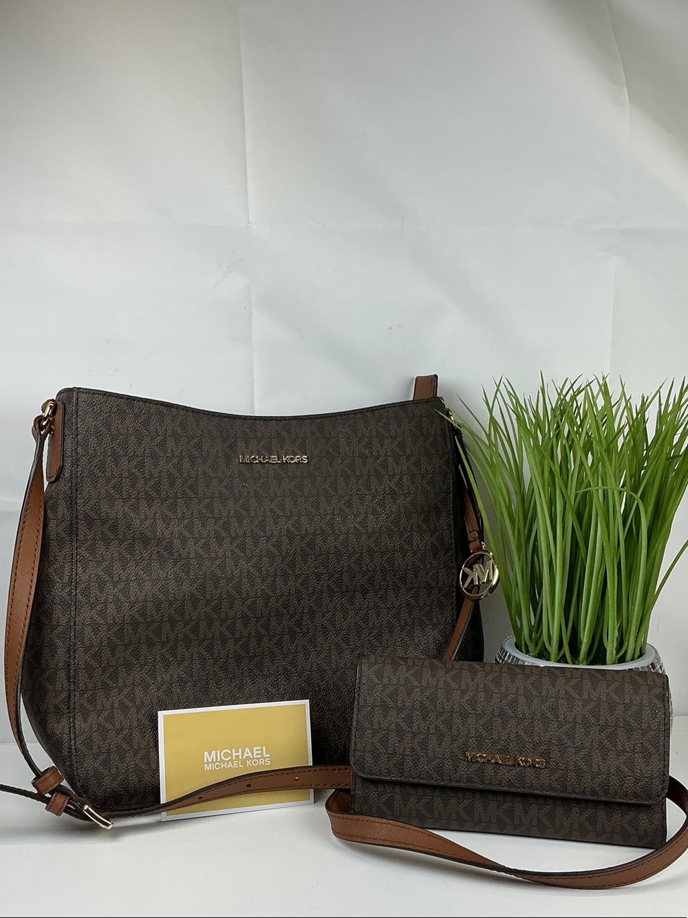 Michael Kors Brown Monogram Shoulder Bag with Matching Wallet